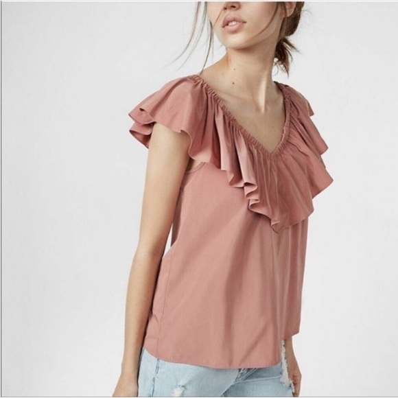 EXPRESS Dusty Rose V-Neck Ruffle Top Size Small - Picture 1 of 4